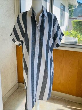 Unbranded Black & White Vertical Stripe Shirt Dress  Beach Cover Up Size XL